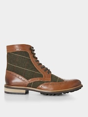 Joe Browns Brown Premium Leather and Tweed Brogue Boots - Image 1 of 7