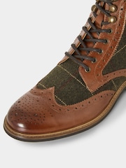Joe Browns Brown Premium Leather and Tweed Brogue Boots - Image 4 of 7