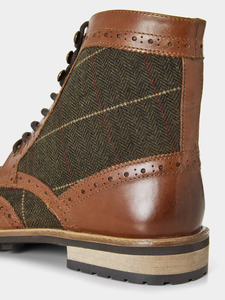 Joe Browns Brown Premium Leather and Tweed Brogue Boots - Image 5 of 7