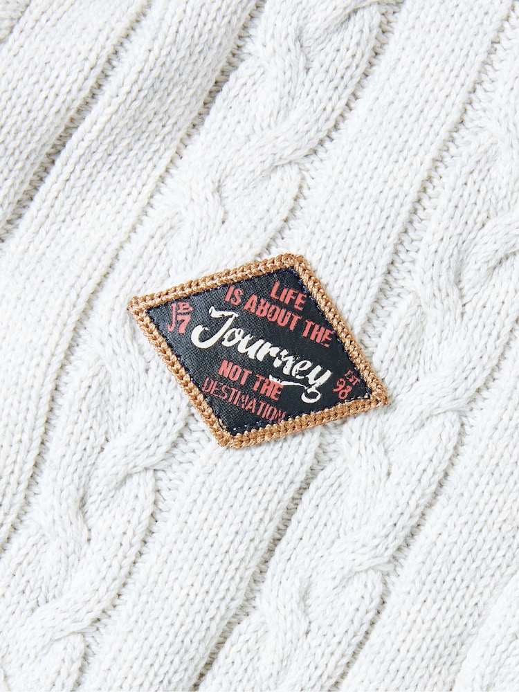 Joe Browns Preppy Badge Stripe Detail Shawl-Collar 100% Cotton Cable Knit Cardigan - Slika 10 iz 10