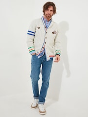 Joe Browns Preppy Badge Stripe Detail Shawl-Collar 100% Cotton Cable Knit Cardigan - Slika 3 iz 10