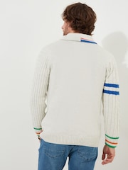 Joe Browns Preppy Badge Stripe Detail Shawl-Collar 100% Cotton Cable Knit Cardigan - Slika 4 iz 10