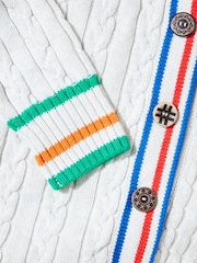 Joe Browns Preppy Badge Stripe Detail Shawl-Collar 100% Cotton Cable Knit Cardigan - Slika 8 iz 10