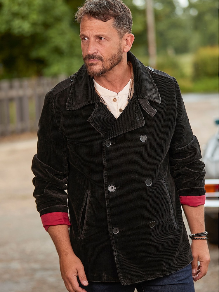 Joe Browns Black Double Breasted Epaulette Detail Washed Cord Jacket - Image 1 of 1 Joe Browns Black Double Breasted Epaulette Detail Washed Cord Jacket - Image 1 of 1