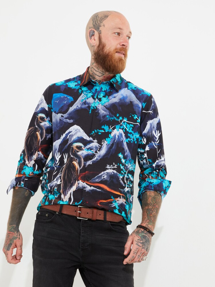 Joe Browns Black Japanese Inspired Hand-Painted Long Sleeve Shirt - Image 2 of 7