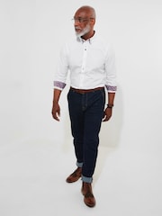 Joe Browns White Smart Button Down Double 100% Cotton Collar Shirt with Floral Trims - Image 2 of 7