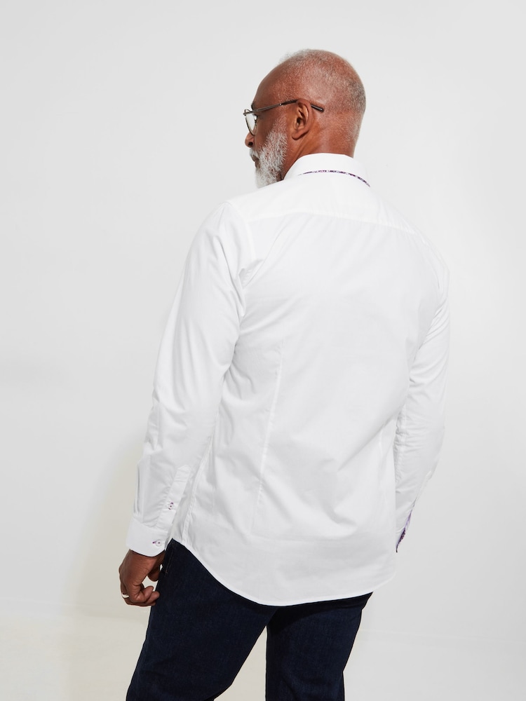 Joe Browns White Smart Button Down Double 100% Cotton Collar Shirt with Floral Trims - Image 4 of 7