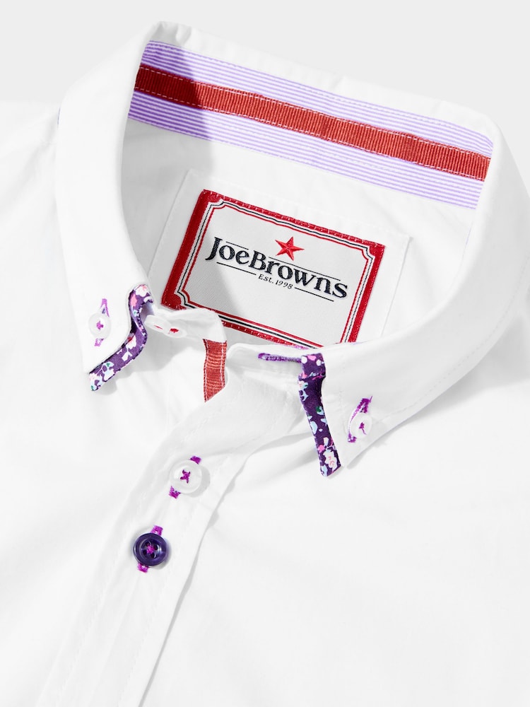 Joe Browns White Smart Button Down Double 100% Cotton Collar Shirt with Floral Trims - Image 6 of 7