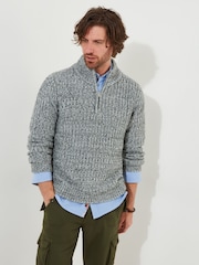 Joe Browns Grey Chunky Knit Quarter Zip Funnel Neck Fisherman Jumper - Image 1 of 6