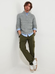 Joe Browns Grey Chunky Knit Quarter Zip Funnel Neck Fisherman Jumper - Image 2 of 6