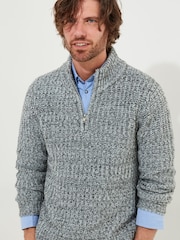 Joe Browns Grey Chunky Knit Quarter Zip Funnel Neck Fisherman Jumper - Image 3 of 6