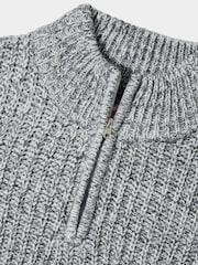 Joe Browns Grey Chunky Knit Quarter Zip Funnel Neck Fisherman Jumper - Image 6 of 6