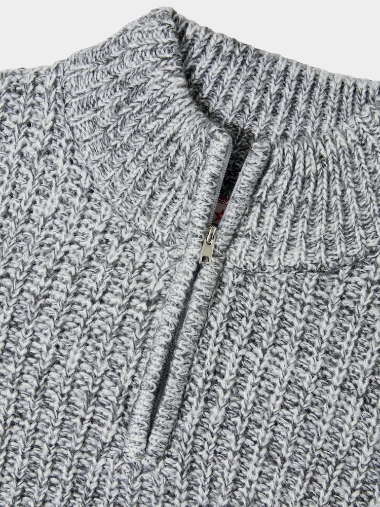 Joe Browns Grey Chunky Knit Quarter Zip Funnel Neck Fisherman Jumper - Image 6 of 6