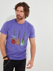Joe Browns Purple Guitar Short Sleeve 100% Cotton Graphic T-Shirt - Image 1 of 6