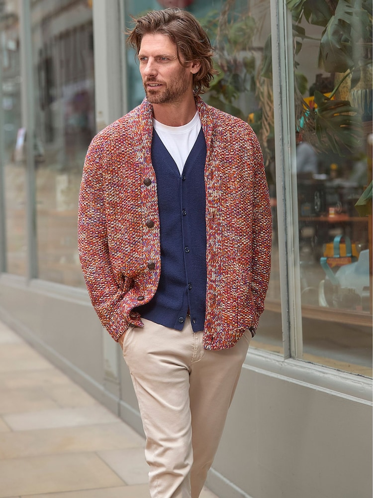 Joe Browns Red Chunky Marl Knitted Shawl-Collar Cardigan with Pockets - Image 1 of 8