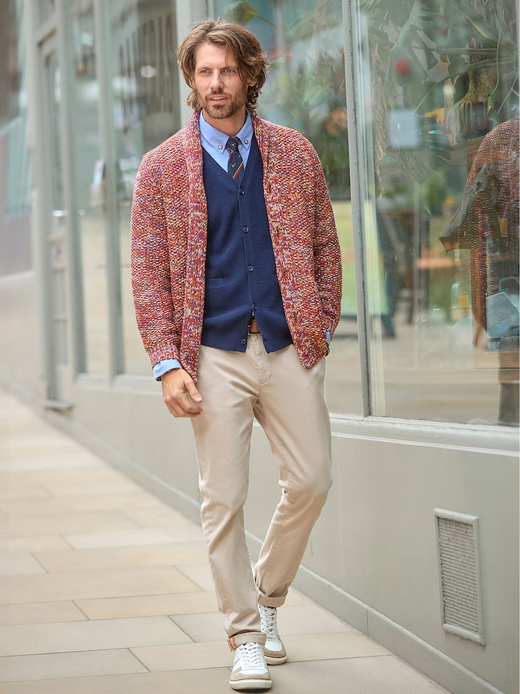 Joe Browns Red Chunky Marl Knitted Shawl-Collar Cardigan with Pockets - Image 2 of 8