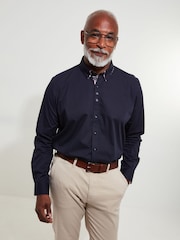 Joe Browns Blue Classic Button Down Double Collar 100% Cotton Shirt with Floral Print Trims - Image 1 of 8