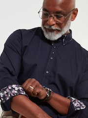 Joe Browns Blue Classic Button Down Double Collar 100% Cotton Shirt with Floral Print Trims - Image 3 of 8