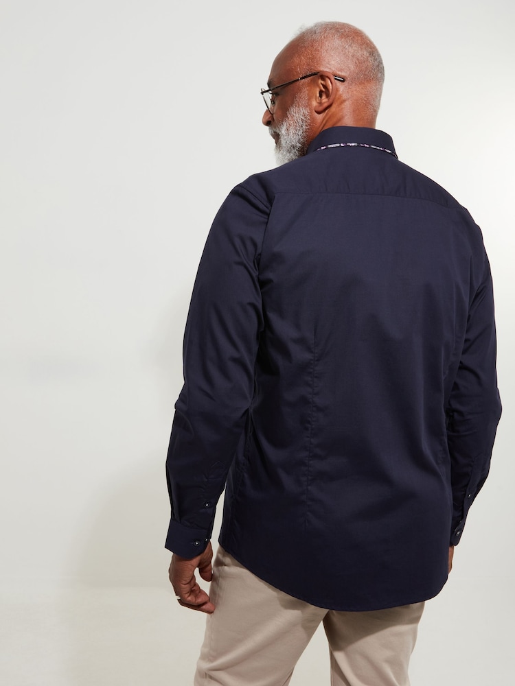 Joe Browns Blue Classic Button Down Double Collar 100% Cotton Shirt with Floral Print Trims - Image 4 of 8