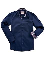 Joe Browns Blue Classic Button Down Double Collar 100% Cotton Shirt with Floral Print Trims - Image 6 of 8