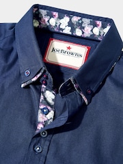 Joe Browns Blue Classic Button Down Double Collar 100% Cotton Shirt with Floral Print Trims - Image 7 of 8