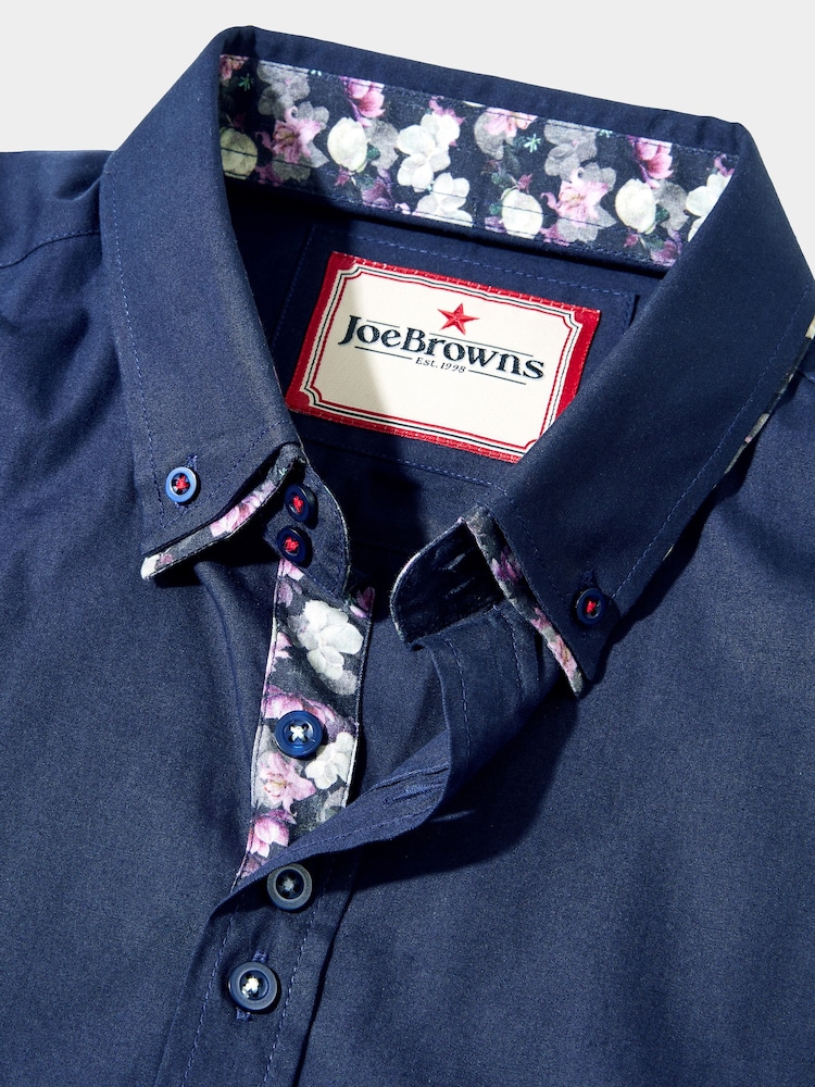 Joe Browns Blue Classic Button Down Double Collar 100% Cotton Shirt with Floral Print Trims - Image 7 of 8