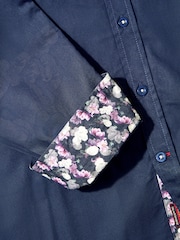 Joe Browns Blue Classic Button Down Double Collar 100% Cotton Shirt with Floral Print Trims - Image 8 of 8