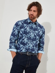 Joe Browns Blue 100% Cotton Bird Print Long Sleeve Shirt - Image 1 of 6