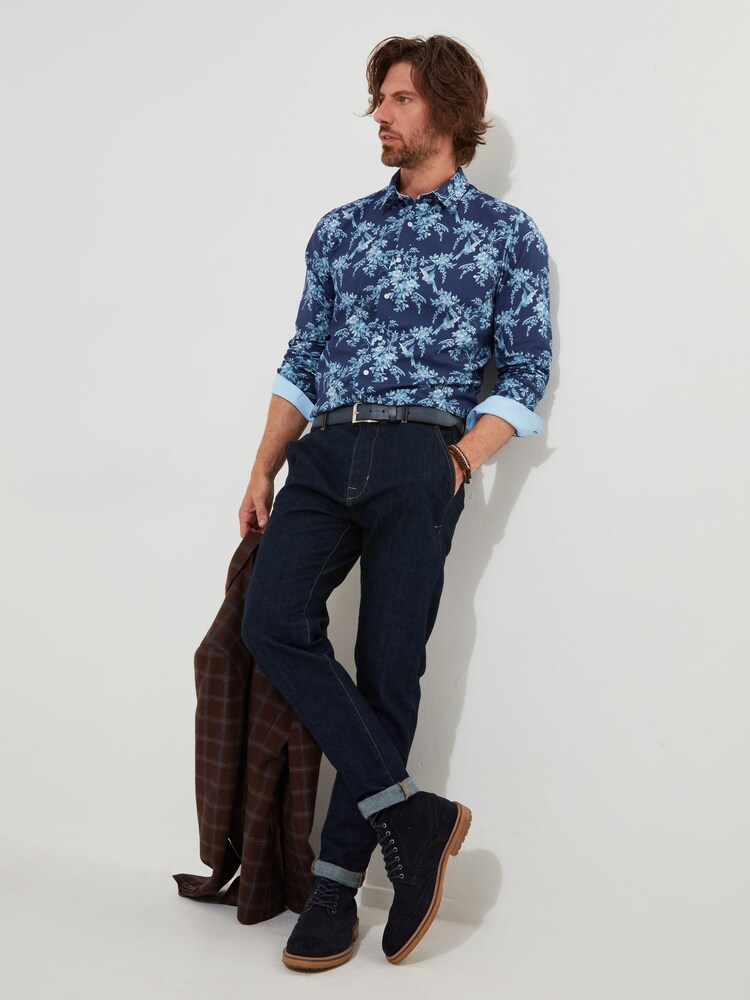 Joe Browns Blue 100% Cotton Bird Print Long Sleeve Shirt - Image 3 of 6