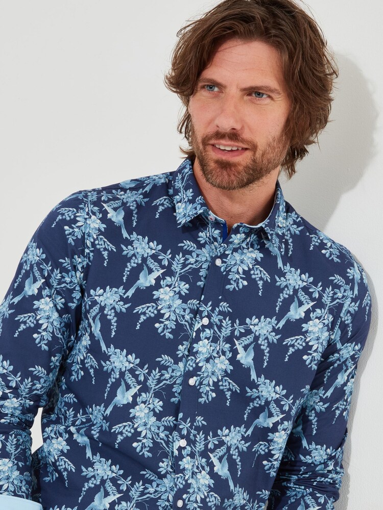 Joe Browns Blue 100% Cotton Bird Print Long Sleeve Shirt - Image 4 of 6