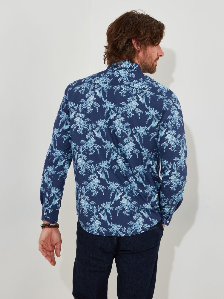 Joe Browns Blue 100% Cotton Bird Print Long Sleeve Shirt - Image 5 of 6