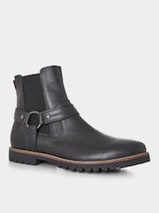 Joe Browns Black Strap Detail Oiled Leather Biker Boots - Image 2 of 5
