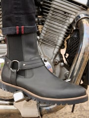 Joe Browns Black Strap Detail Oiled Leather Biker Boots - Image 5 of 5