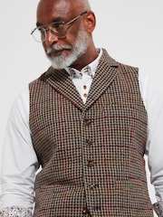Joe Browns Brown Regular Fit Dogtooth Wool Blend Waistcoat with Paisley Lining - Image 3 of 8