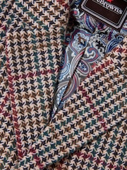 Joe Browns Brown Regular Fit Dogtooth Wool Blend Waistcoat with Paisley Lining - Image 7 of 8