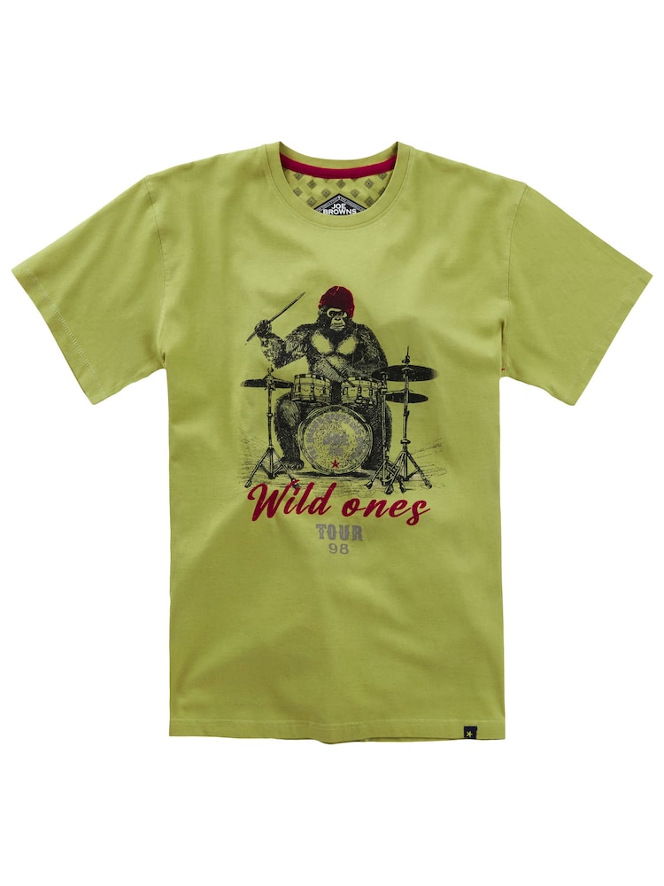Joe Browns Green Wild Ones Drummer Short Sleeve 100% Cotton Graphic T-Shirt - Image 7 of 7