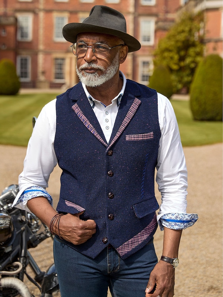 Joe Browns Blue Regular Fit Classic Check Wool Blend Waistcoat - Image 1 of 10