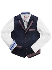Joe Browns Blue Regular Fit Classic Check Wool Blend Waistcoat - Image 6 of 10