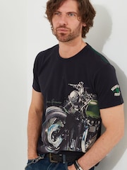 Joe Browns Black 100% Cotton Vintage Motorbike Short Sleeve Graphic T-Shirt - Image 1 of 6