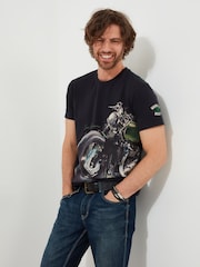 Joe Browns Black 100% Cotton Vintage Motorbike Short Sleeve Graphic T-Shirt - Image 3 of 6