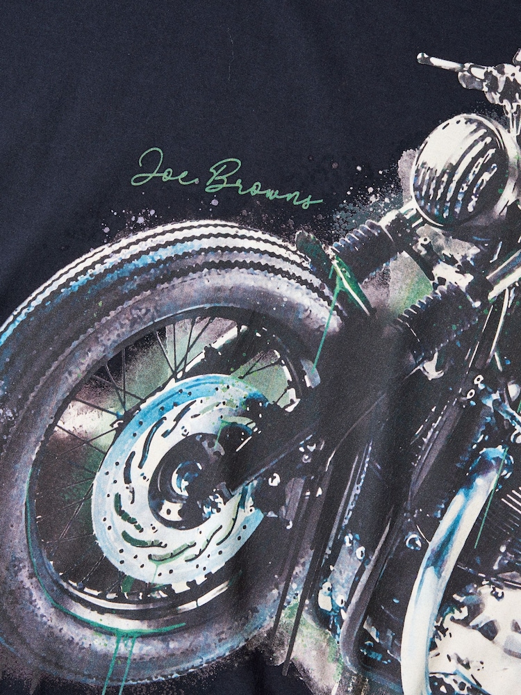 Joe Browns Black 100% Cotton Vintage Motorbike Short Sleeve Graphic T-Shirt - Image 6 of 6