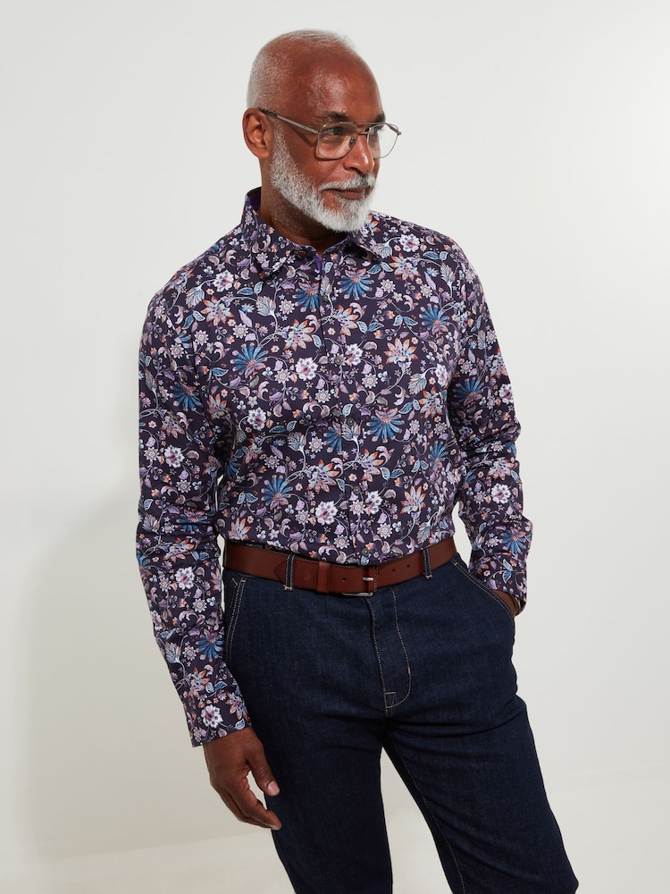 Joe Browns Purple 100% Cotton Vibrant Paisley Print Long Sleeve Shirt - Image 1 of 6
