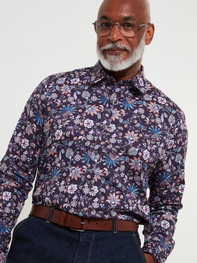 Joe Browns Purple 100% Cotton Vibrant Paisley Print Long Sleeve Shirt - Image 2 of 6