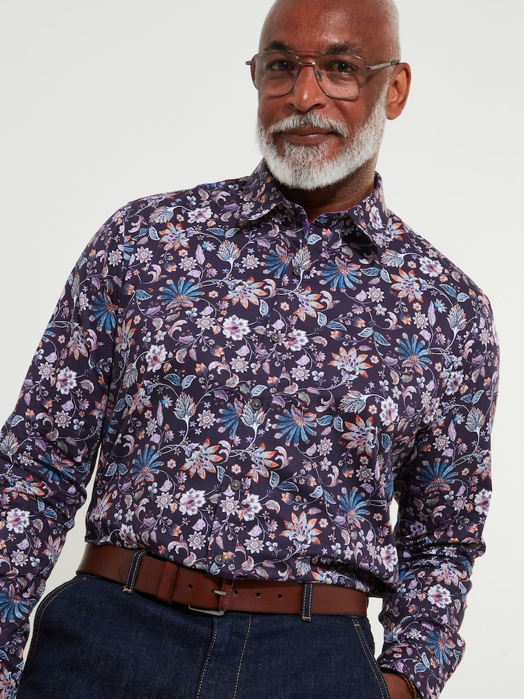 Joe Browns Purple 100% Cotton Vibrant Paisley Print Long Sleeve Shirt - Image 2 of 6 Joe Browns Purple 100% Cotton Vibrant Paisley Print Long Sleeve Shirt - Image 2 of 6