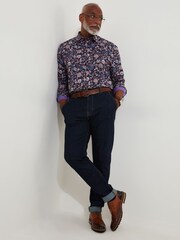 Joe Browns Purple 100% Cotton Vibrant Paisley Print Long Sleeve Shirt - Image 3 of 6