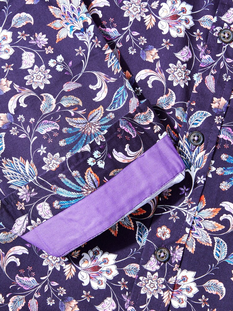 Joe Browns Purple 100% Cotton Vibrant Paisley Print Long Sleeve Shirt - Image 6 of 6