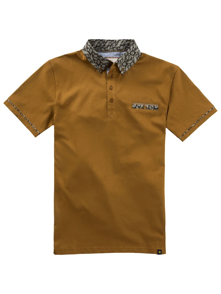 Коричневий - Joe Browns 100% Cotton візерунок пейслі принт Contrast комір з коротким рукавом Polo Top - Image 5 of 6