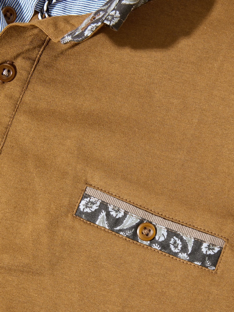 Коричневий - Joe Browns 100% Cotton візерунок пейслі принт Contrast комір з коротким рукавом Polo Top - Image 6 of 6