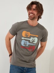 Joe Browns Grey 100% Cotton Retro Sketched Guitar Short Sleeve Graphic T-Shirt - Image 1 of 5
