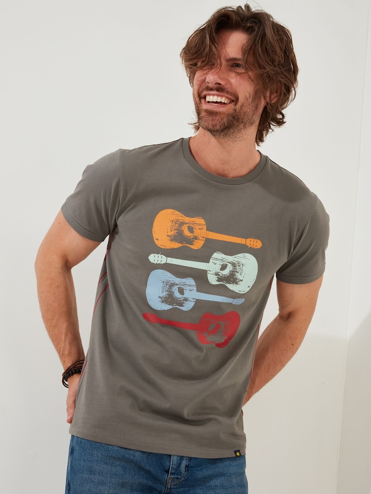 Joe Browns Grey 100% Cotton Retro Sketched Guitar Short Sleeve Graphic T-Shirt - Image 1 of 5